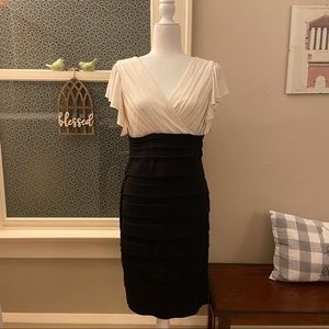 EUC Chaya Black & Ivory Pleated Column Dress Sz 8